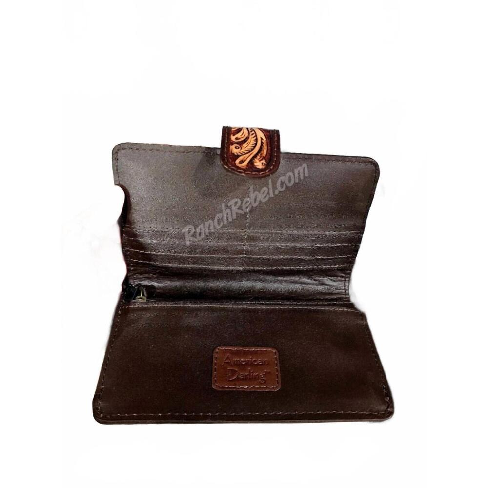 American Darling Tooled Leather Wallet with Turquoise Accent - Picture 2 of 4